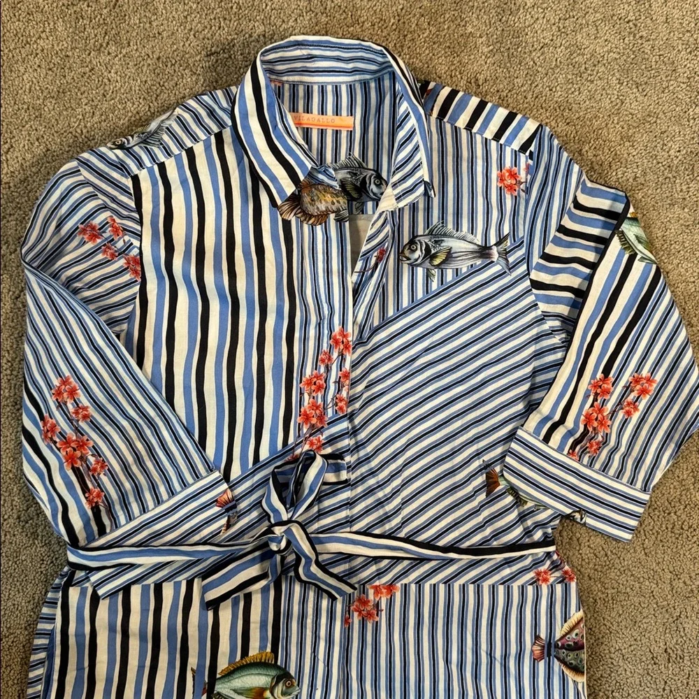 Vilagallo belted STRIPED FISH SHIRT DRESS 40 - Picture 3 of 5
